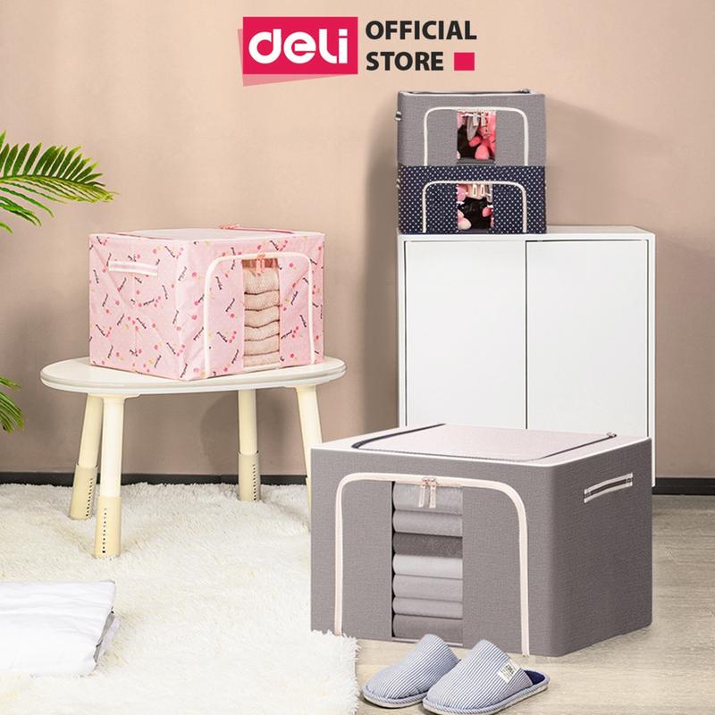 Combo 3 túi đựng quần áo khung thép cỡ lớn 22L Deli túi vải giỏ đựng quần áo vải Oxford chịu lực tốt có thể gấp gọn tiết kiệm không gian hộp đựng đa năng lắp ráp, để đồ văn phòng