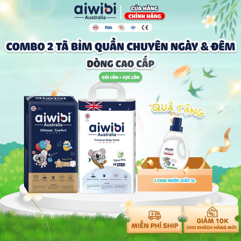 [Combo Ngày Đêm] Tã/Bỉm Quần Cao Câp Aiwibi Light Feather x Ultimate Comfort Chuyên Ban Đêm Và Ngày Cho Bé Gói Cực Lớn