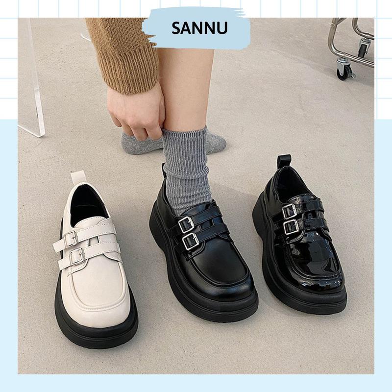 Giày oxford nữ đế cao nữ độn đế Giày đốc loafer nữ đen trắng S007