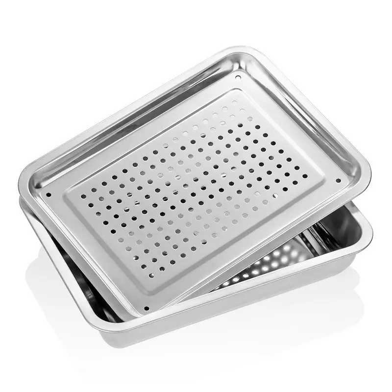 Khay trà inox sáng đẹp, gồm một khay lọc và 1 khay đế 5