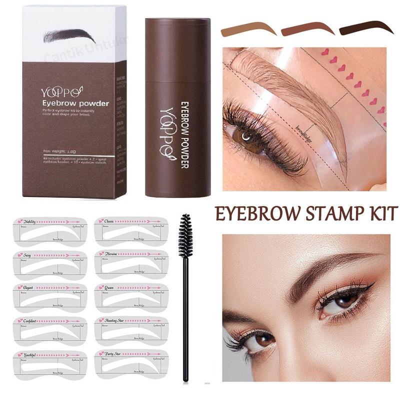 Yoppo Eyebrow Powder Bedak Alis Cetakan Alis Instan Eyebrow Stamp Alis Stempel Alis Waterproof dengan 10 Model Cetakan Alis Eyebrow Powder 2