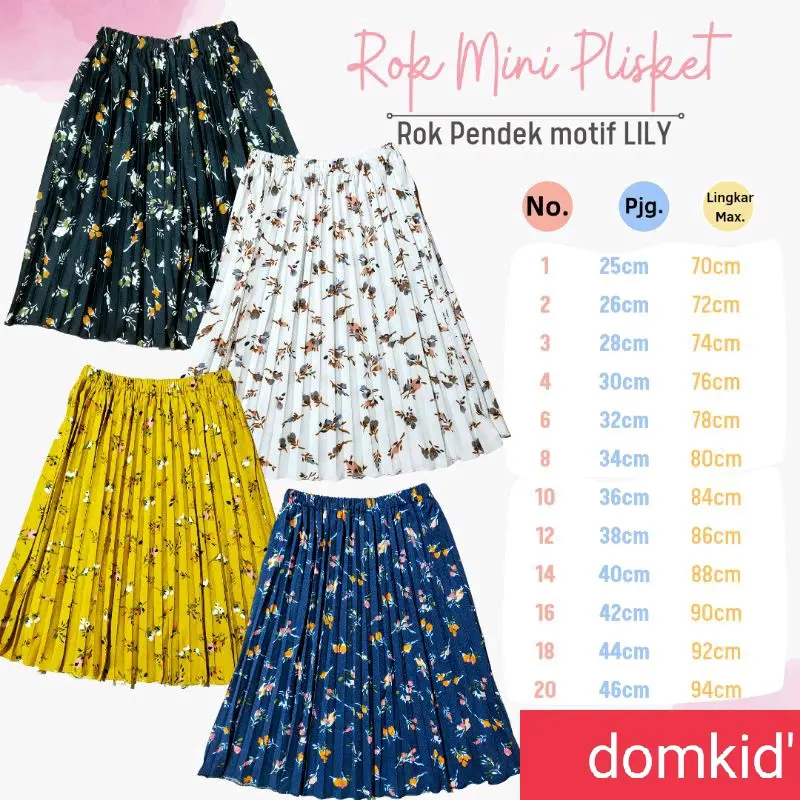 ROK PLISKET PENDEK ANAK MOTIF BUNGA LILY 1-12th Hitam Kuning