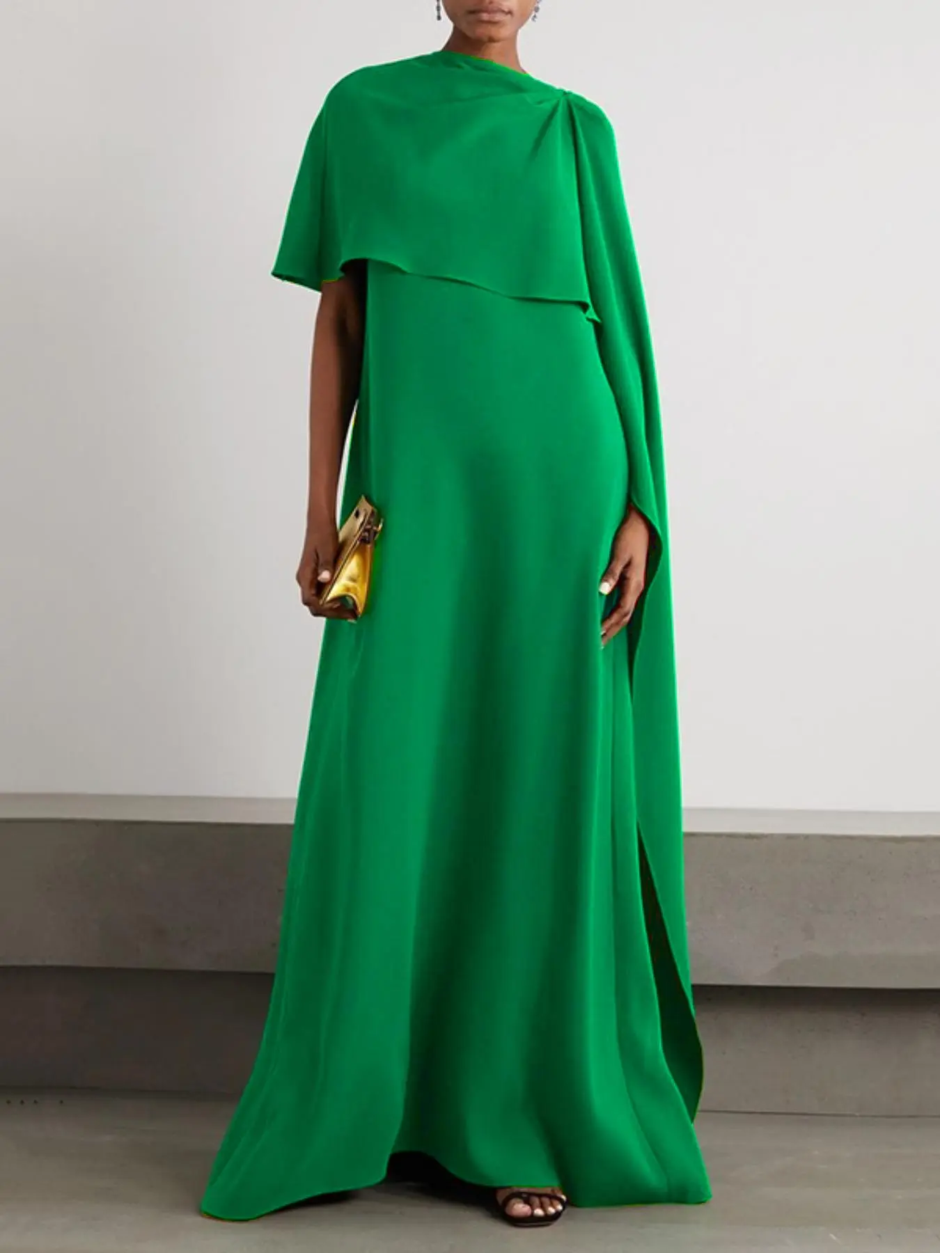 Women's Plain Ruched Asymmetrical  Maxi Dress, Elegant Zipper Back Cloak Sleeve Dress for Party Holiday Wedding Guest, Ladies Spring & Fall Clothes