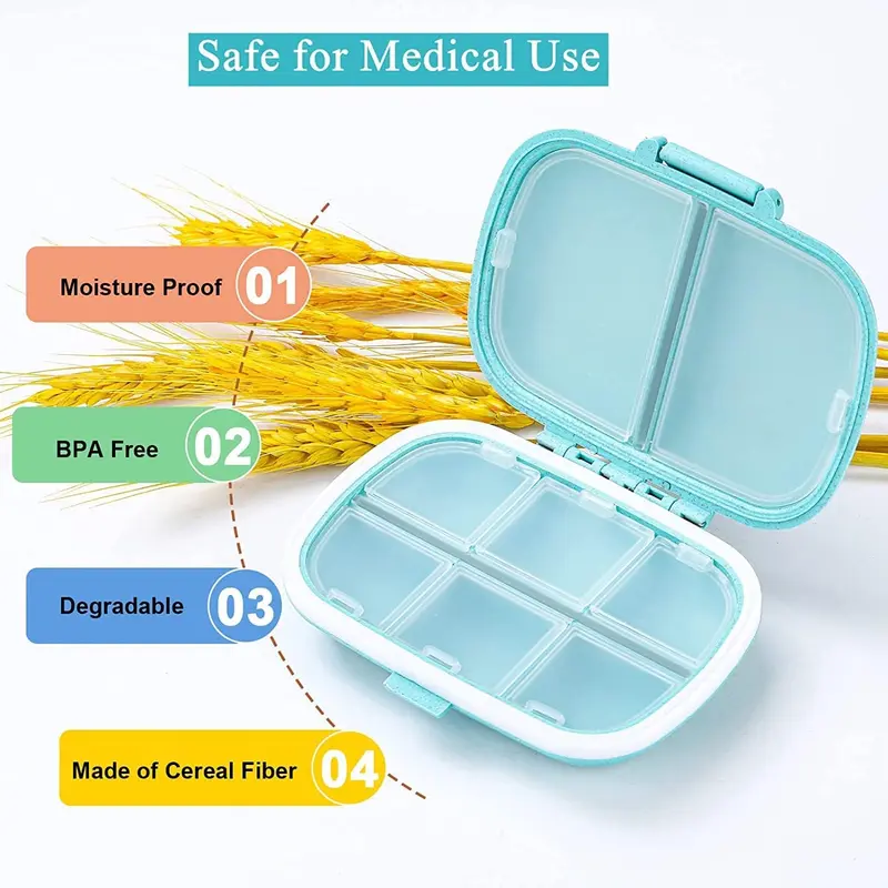 Portable Mini Medicine Box, 1/3 Counts 8-grid Travel Pill Box, Daily Pill Box, Pocket Size Pill Container for Home Office Travel 7