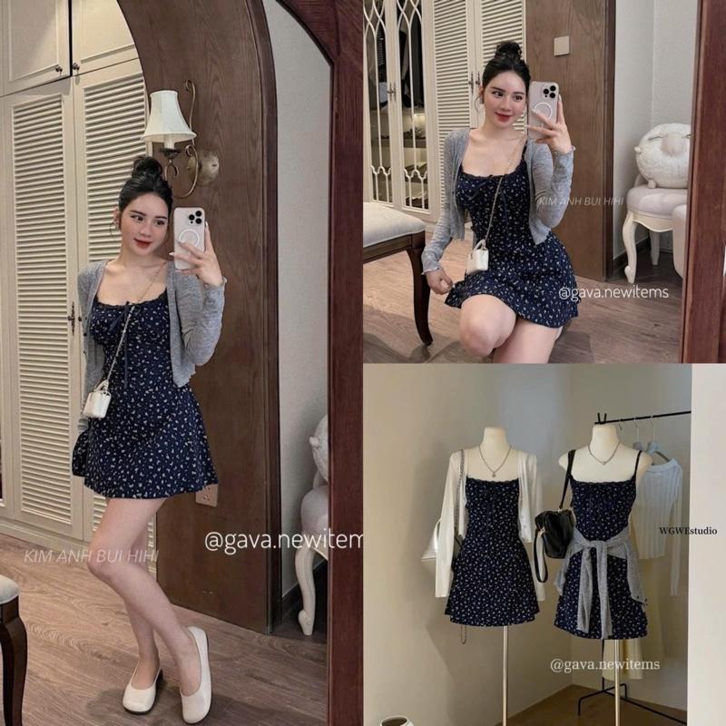 Set Cadigan mix váy hoa 2s phối ren hottrend 2 màu siêu xinh-Dành cho Nữ