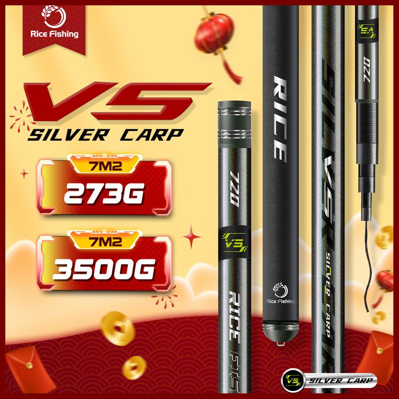 Cần câu đài V5 SILVER CARP RiceFishing chất liệu carbon cao cấp chuyên câu cá chép, cá mè CC-34