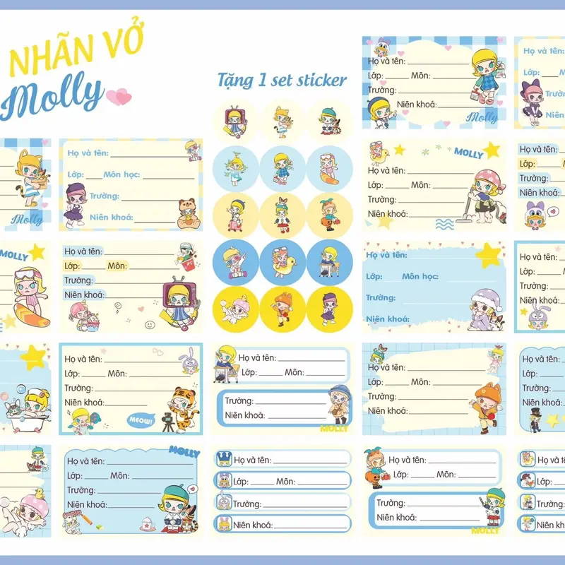 Set 24 nhãn vở Capybara -Labubu - Chiikawa- Maltese dễ thương xinh xắn 2