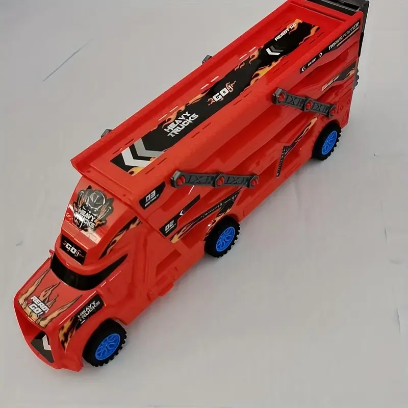 Transformer Ejection Truck Toy Set, 1 Set Foldable Transport Truck Toy Including 6 Counts Small Car Toy, Model Toy for Boys & Girls 5