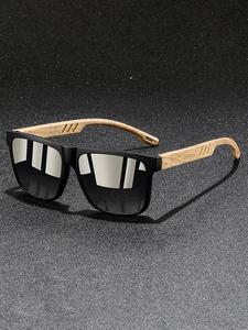 Gafas de sol cuadradas retro unisex, lentes multicolor, protección UV400, marco de madera, piezas de templo con resorte para mayor comodidad, cómodas y adecuadas para varias ocasiones.