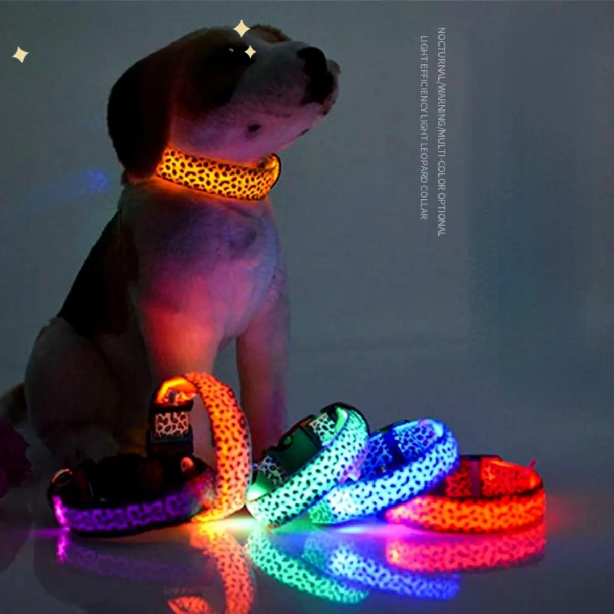 Adjustable LED Light Glow Pet Collar Leopard Nylon Pet Dog Cat Night Safety Luminous Flashing Necklace Glowing Neck Belt for Pet