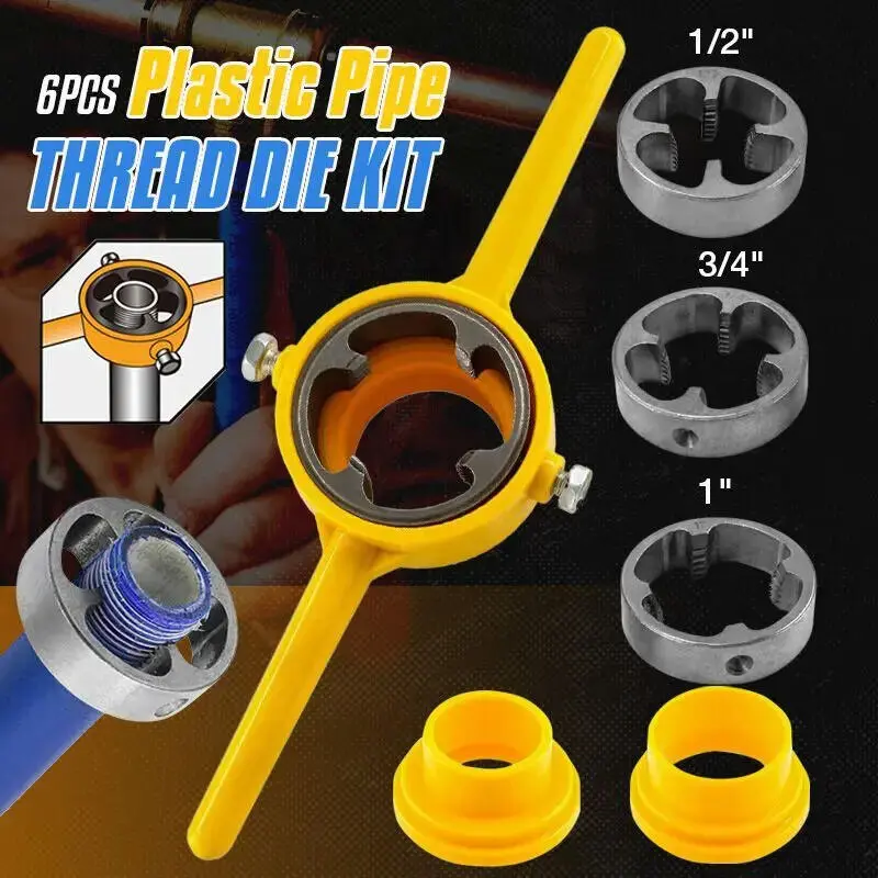 Bộ dụng cụ nhựa, 6 chiếc, Máy làm PVC và NPT, 1, 2, 3, 4, 1, Dụng cụ ren đường ống nước, Bộ cờ lê vòi chết 0