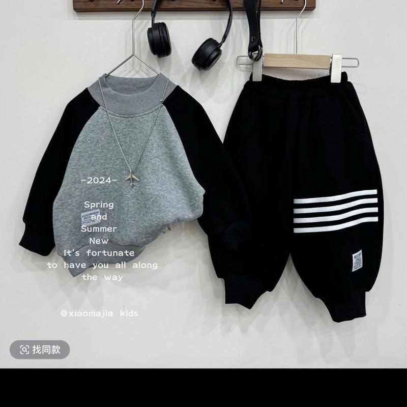 MỠ.KIDS D38 SET bộ quần áo cổ tròn dài tay NỈ PHA TAY QUẦN KẺ NGANG chất nỉ bông xuất dư dày dặn size 8-27kg