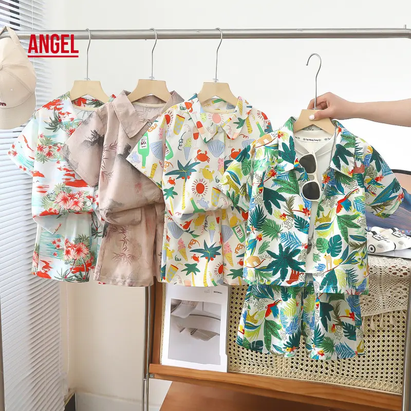 Quần Áo Bé Trai, AG Shop, Trang Phục Áo Sơ Mi Mùa Hè, Phong Cách Kỳ Nghỉ Cho Bé Trai, Quần Đùi Ngắn Tay Mỏng, Quần Áo Tuyệt Vời Cho Em Bé, Ngầu Và Đẹp Trai, Mẫu Mới, Thiên Thần, ✨ ✨