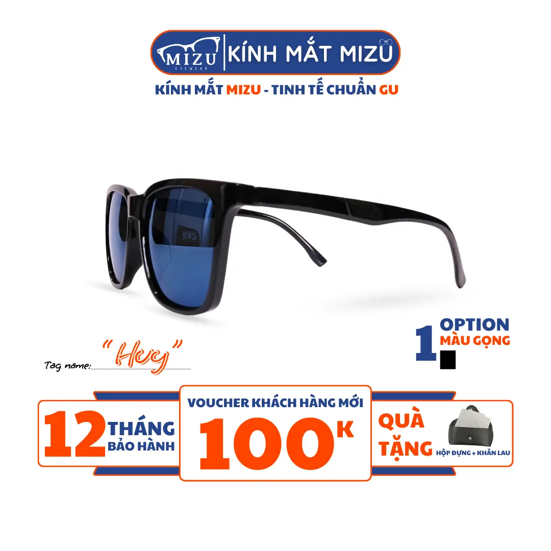 Kính Mát Nam Nữ Phân Cực Chống Chói MIZUEYEWEAR, Kính Râm Gọng Vuông Thời Trang - "Huy"