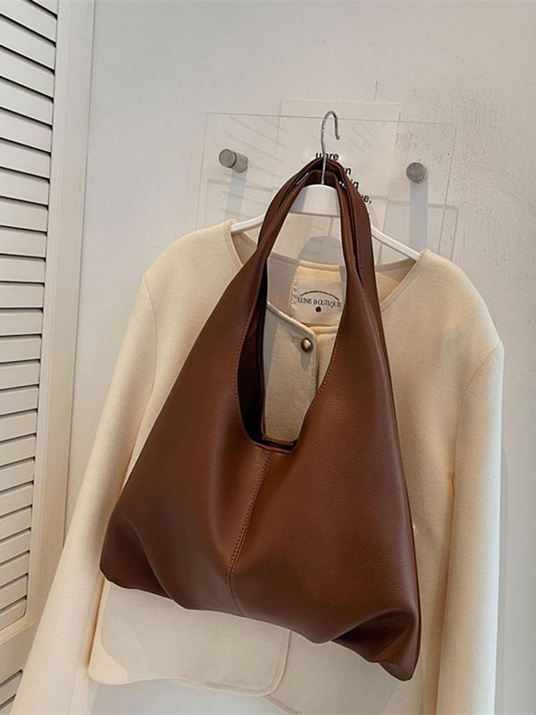 Women's Minimalist Casual Plain Tote Bag,  Everyday Bags, Fashionable Pu Leather Large Volume Shoulder Bag with Makeup Storage Bag for Work & Daily Use, Valentine's Day, Gift 1