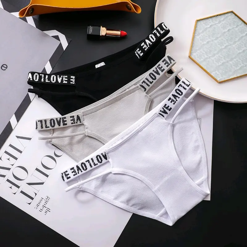 FINETOO Celana Dalam Wanita Katun Low Waist Letter Print Nyaman & Stretching 0