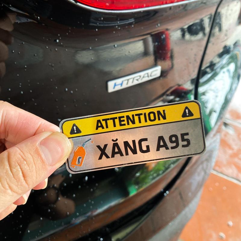 Sticker decal tem nhôm dán nắp bình xăng cảnh báo đổ xăng A95 đổ dầu Diesel cho xe ô tô