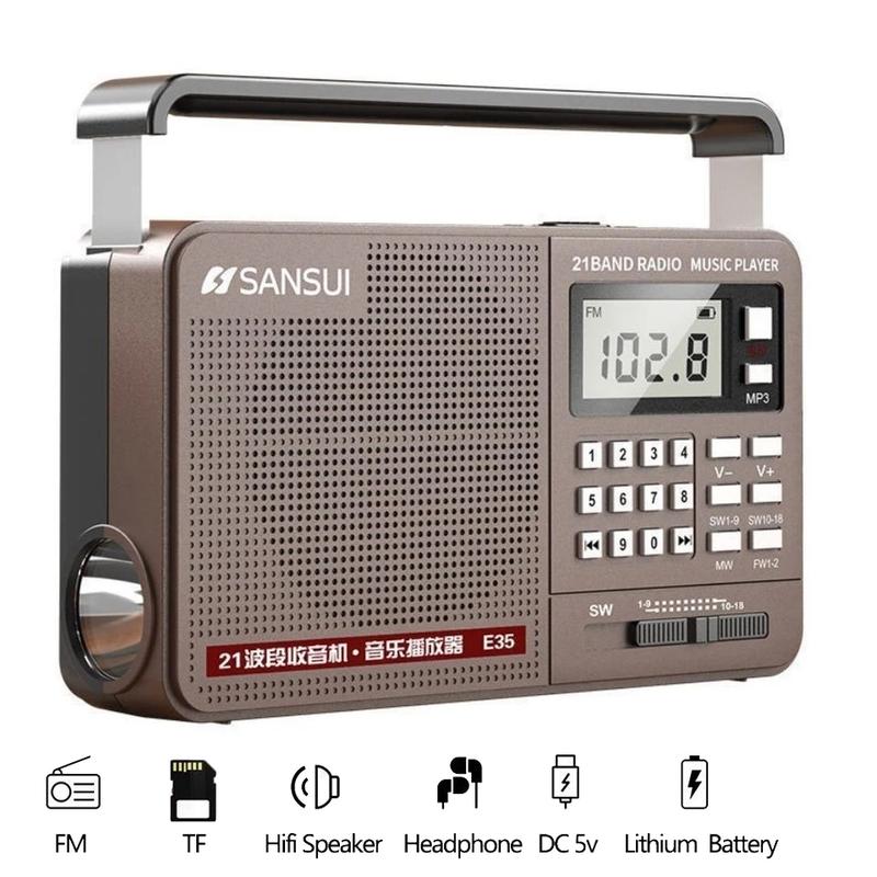Radio Bluetooth Băng Tần FM AM SW Đầy Đủ Phong Cách Cổ Điển Hifi Cầm Tay với Đài Phát Thanh U-Đĩa USB TF MP3 Máy Nghe Nhạc Loa Âm Trầm Đèn Pin LED Không Dây
