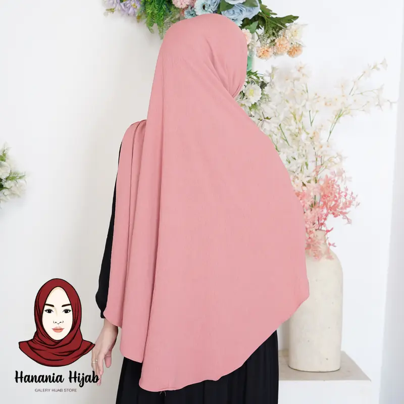 Pashmina Humaira Oval Jumbo Syar'i 200x120 Crinkle Airflow Premium By Hanania Hijab Kerudung Syari Panjang Muslim Basic Hitam Empat 3
