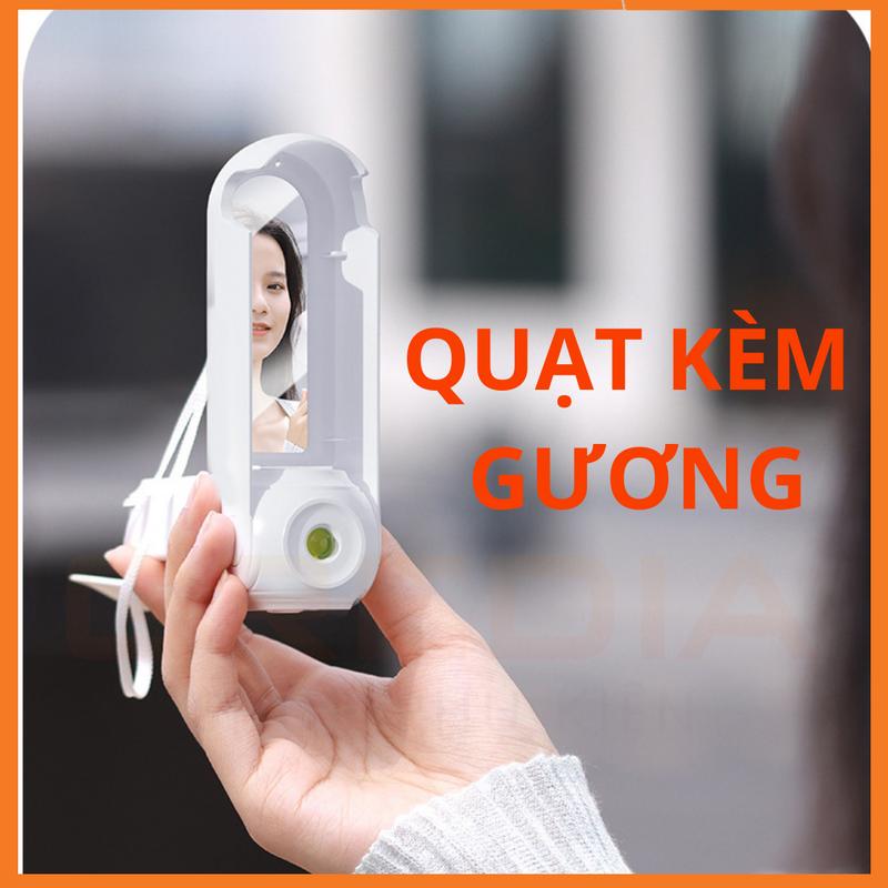[HÀNG MỚI] Quạt tích điện mini cầm tay có đèn pin, 2000 mah, 3 chế độ gió, có gương, có dây móc Mobile Usb Phụ Kiện