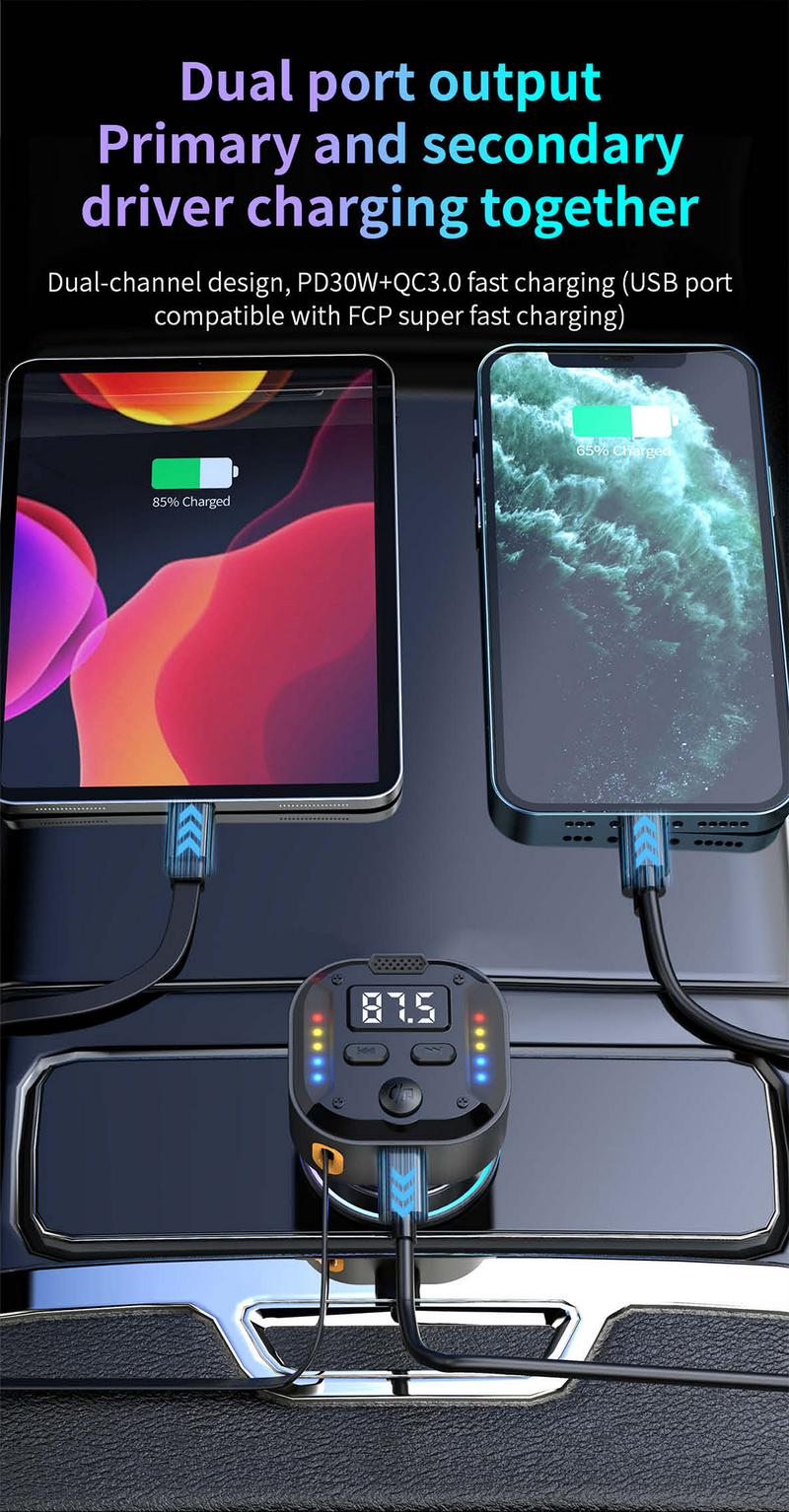 Product Introduction of Car Bluetooth mobile phone charger retractable car conversion super fast charging one to two flash charging storage charging cable 10