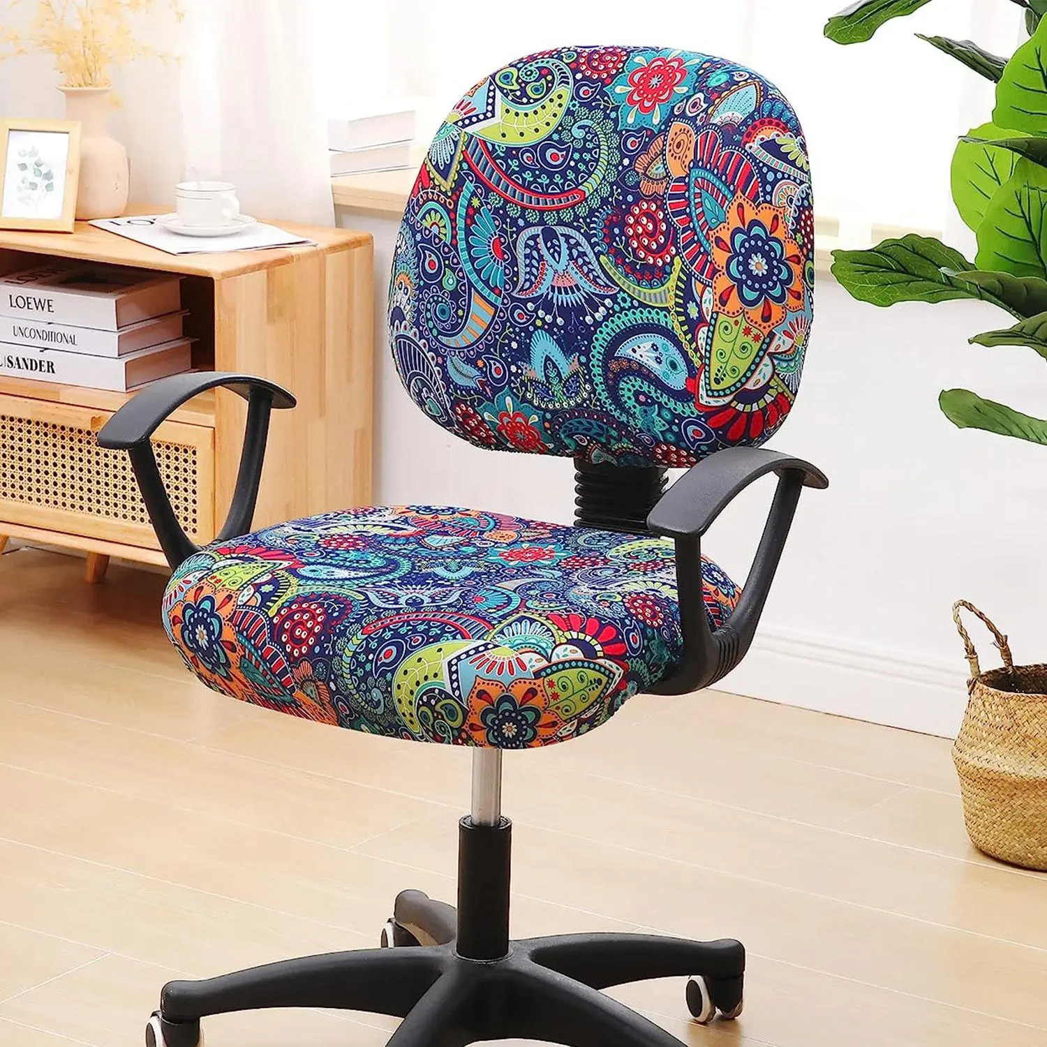 Boho Style Office Chair Cover, 2 Counts/set Modern Simple Chair Slipcover, Removable Washable Chair Protector for Home Office