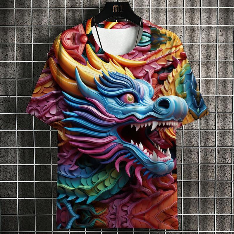 Áo Phông Năm Rồng, Dành Cho Nam Giới, In Hình Rồng 3D, Quần Áo Nam, Thiết Kế Đường Phố, ngắn Tay, Dáng Rộng Vừa Vặn, Áo Ngoại Cỡ Áo Thun, Hàng Có Sẵn Sẵn 2