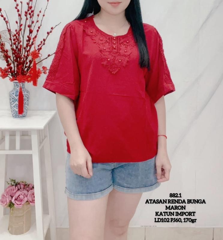 KLV Atasan Blouse Katun Silk Renda Import Lengan 3/4 6