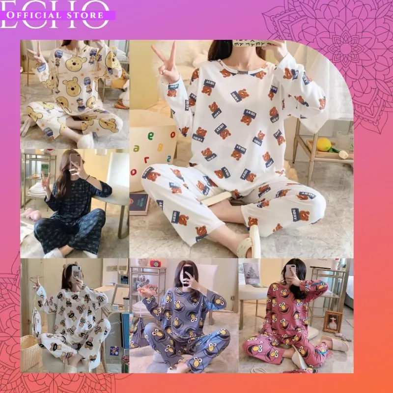 ECHO B13 - PAKAIAN WANITA BAJU TIDUR WANITA PIYAMA SET LENGAN PANJANG CELANA PANJANG PAKAIAN RUMAH WANITA IMPORT