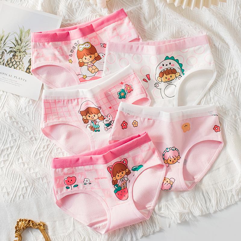 Combo 4 quần chíp TAM GIÁC cho bé gái họa tiết GẤU DÂU , quần lót tam giác trẻ em cotton thoáng mát co giãn