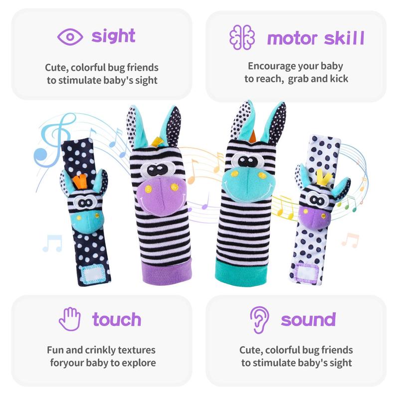 Cute Animal Wrist Rattles & Foot Finder Socks for Baby, Colorful Baby Wrist Rattle Foot Finder Toys, Toddler Rattle Socks, Feet Leg Ankle Sock, Toys for Mummy Time, Baby Toys,  Kids Toys,  Toddler Sensory Kit 6