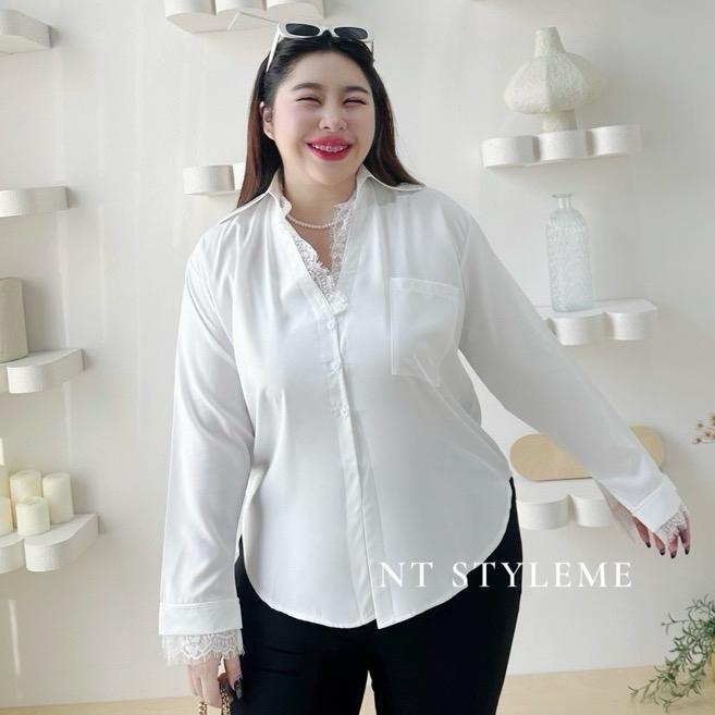 เสื้อเชิ้ตคอปกB+แต่งชายลูกไม้ (สาวอวบอ้วน อก48-52“)