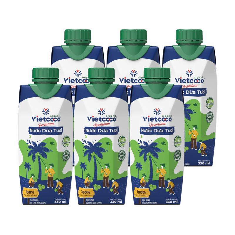 COMBO 6 HỘP Nước dừa tươi Premium Organic VIETCOCO - Hộp giấy 330ml