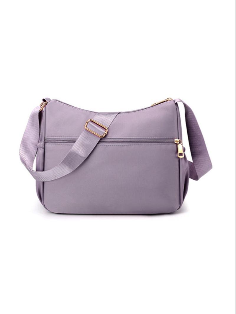 Product Introduction of Women's Plain Color Leaf Embroidered Crossbody Bag,  Casual Trendy Nylon Zipper Crossbody Bag, Fashion Large Capacity Crossbody Bag for Commuting, Daily Use 4