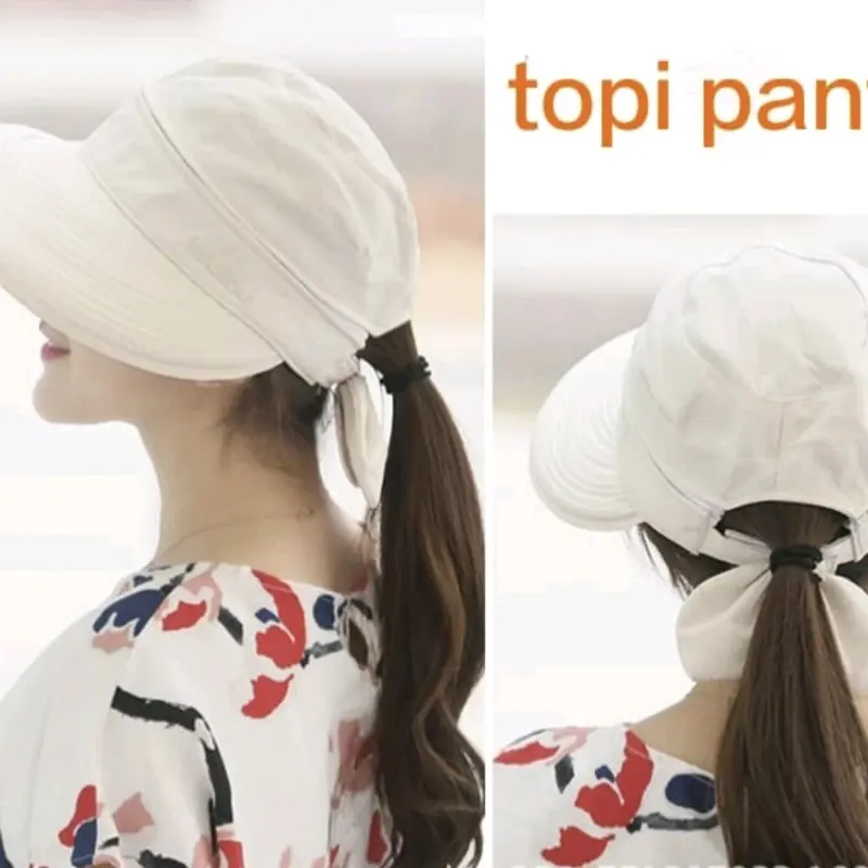 topi pantai wanita lebar tutup kepala bisa di lepas varian 6 warna- import 5
