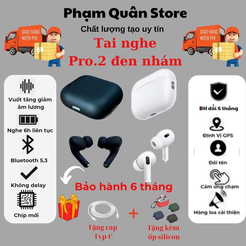 Tai nghe blutooth PRO GEN2 Tặng kèm ốp cáp sạc bảo hành 6 tháng thiết kế thời trang nhỏ ngọn kết nối được tất cả dòng máy