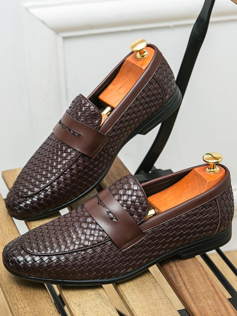 Product Introduction of Men's Business Formal Braid Design Slip-on Loafers, Fashionable Round Toe Flat Shoes for Work Office, Male All-match Commuter Shoes for Daily Wear 7