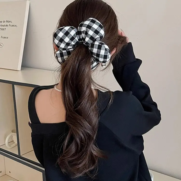 A04 Buộc tóc bông hoa kẻ đủ màu điệu đà , họa tiết kẻ sọc cho nữ 8