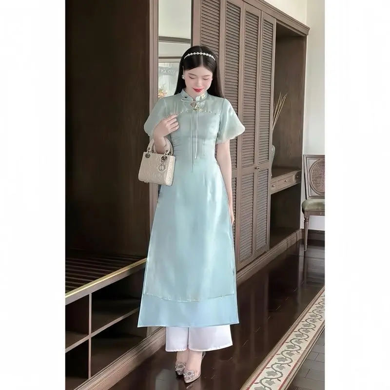 Set áo dài cách tân tay bồng phong cách tiểu thư chụp ảnh kỷ yếu , set áo dài chơi xuân vui tết (kèm quần) dự tiệc, NUNU SUSU 1