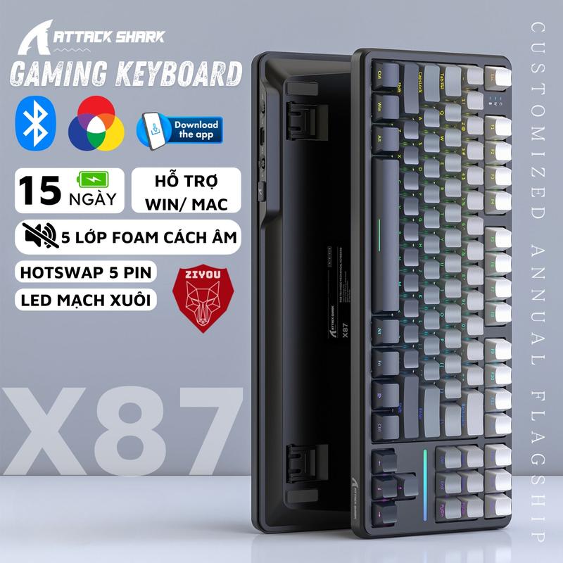 Bàn Phím Cơ Không Dây Bluetooth Chơi Game Ziyou Attack Shark X87BT Có App Macro HOTSWAP 5 PIN