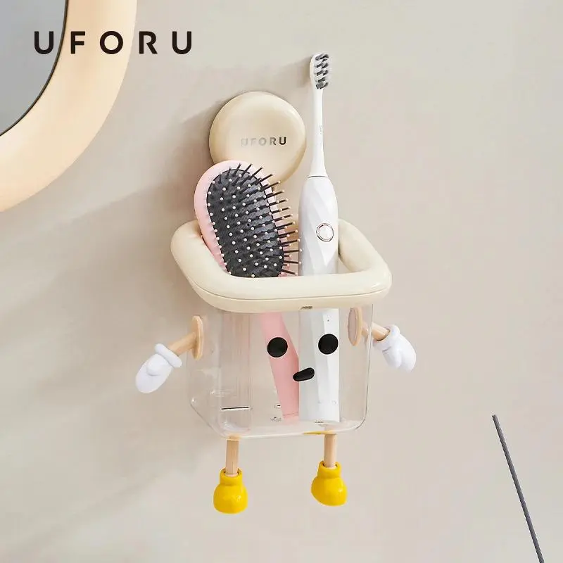 Toothbrush Holder, 1/2 Counts Wall Mounted Toothbrush Storage Box, Punch Free Suction Cup Toothbrush Holder, Bathroom Storage Box, Home Supplies, Bottles
