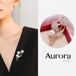 【AURORA】Bros Tulip Ganda Kristal Mutiara, Elegan Gaya Korea, Finishing Electroplating