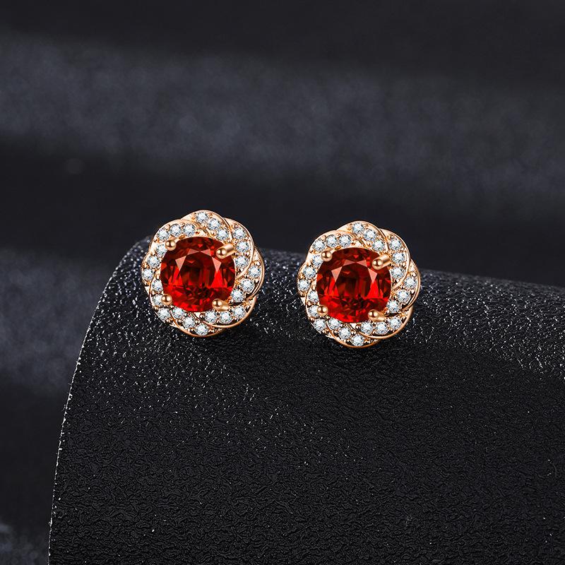 Product Introduction of Live Hot Sale Ruby Diamond Jewelry Suit Flower Design Ring Pigeon Blood Red Tourmaline Ear Stud Pendant Necklace 4