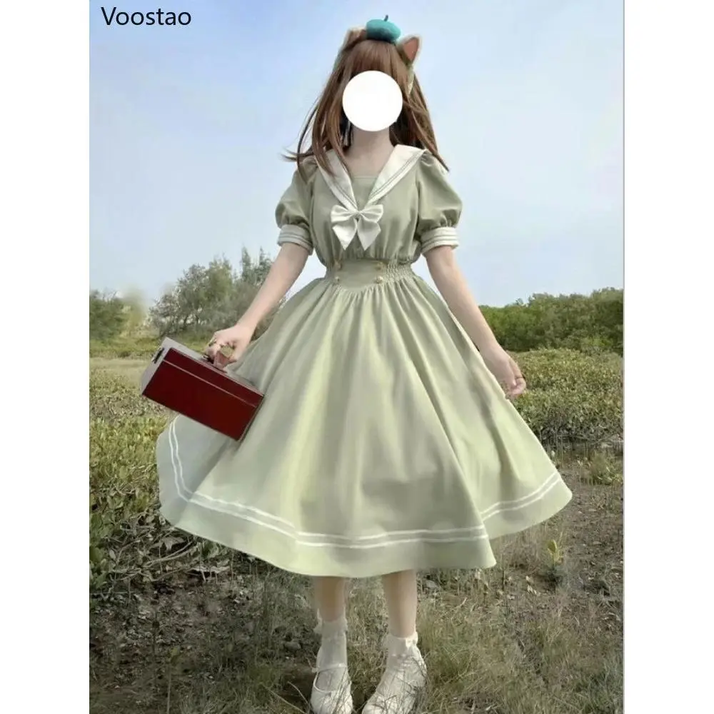 Váy Lolita, Phong Cách Chị Em Mềm Mại Nhật Bản, Dễ Thương, Dành Cho Phụ Nữ, Tay Phồng Ngọt Ngào, Mỏng Vừa Vặn, Thích Hợp Cho Học Sinh, Trang Phục Dự Tiệc, Phong Cách Cổ Điển Váy Có Nơ Cổ Áo Cô Gái