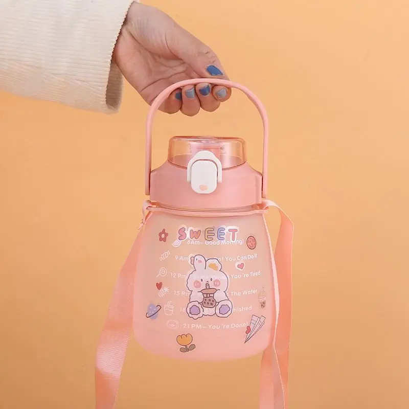 Bình nước 1300ml Cute chia vạch và có khung giờ nhắc nhở uống đủ nước 1