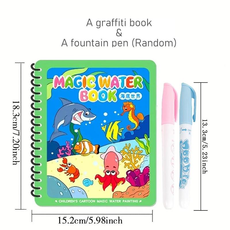 Product Introduction of Cartoon Magic Water Painting Book with Random Color Pen, 1 Count Reusable Coloring Book, Painting Art Supplies for Students 1