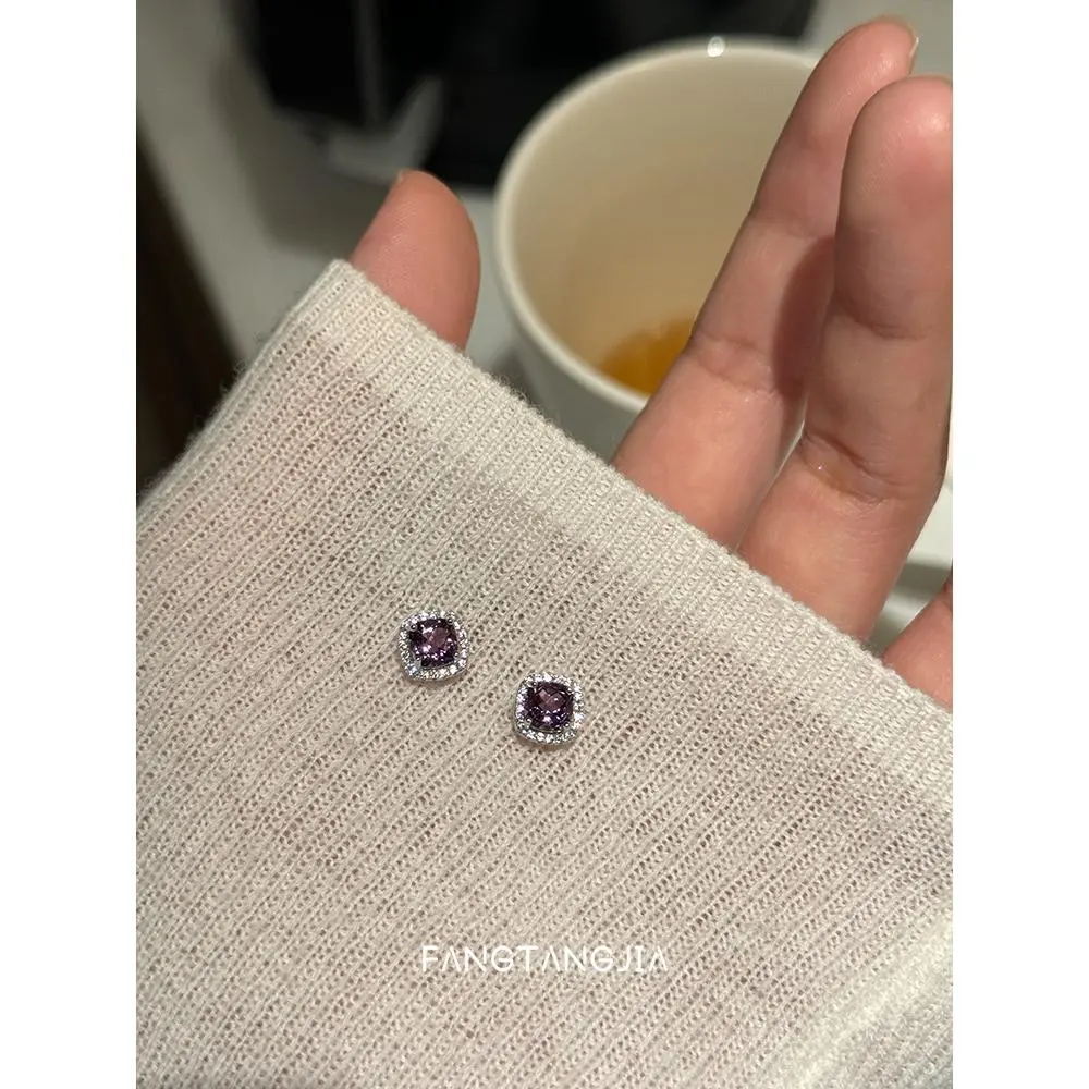 Bông Tai Hình Khối Amethyst, Bạc Sterling S925, Dành Cho Phụ Nữ, Nhỏ Và Đơn Giản, Bông Tai Cao Cấp, Giá Cả Phải Chăng, Đồ Trang Sức Tai Cao Cấp Tinh Tế