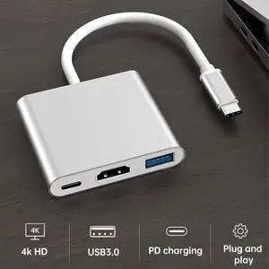 Converter 3 in 1 USB Type C To HDMI USB 3.0 TYPE C Compatible 4K Adapter Macbook AIR PRO M1 IPAD ASUS LENOVO ACE
