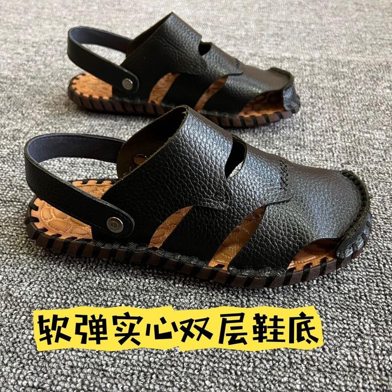 Product Introduction of Sandal Kulit Musim Panas Lelaki, Kulit Lembu Lapisan Pertama, Selipar Baharu, Bernafas, Tapak Lembut, Kasut Memandu, Kasut Pantai, Dijahit Tangan Getah 3