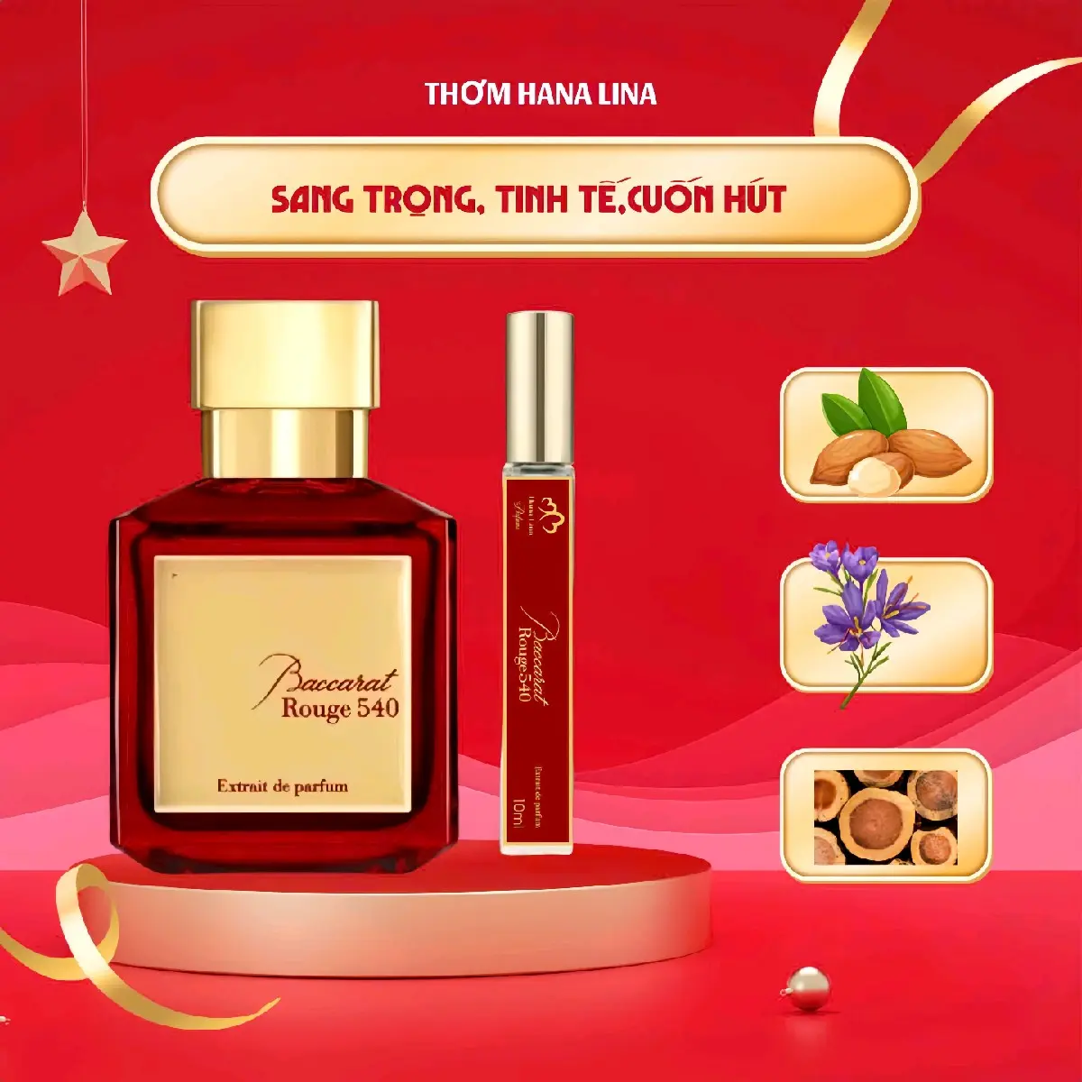 Nước hoa Nam Nữ BACCARAT 540( Chai nhỏ 10ml) Sang trọng, cuốn hút, tinh tế. Cosmetic Xịt Thơm Perfume Women